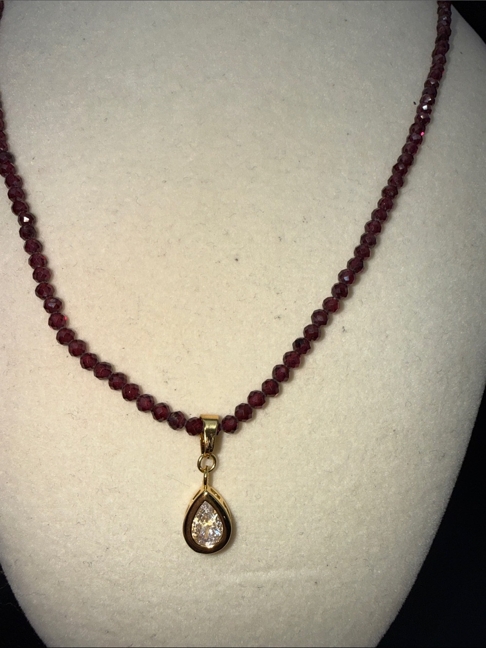 Gold Teardrop Pendant Necklace with Garnet Beads - Elegant Red Necklace